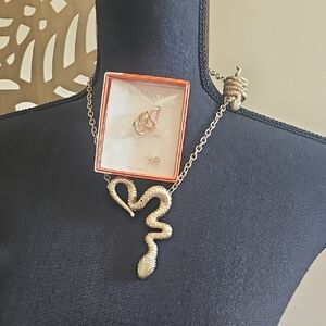 Ecco Gold Snake Pendant Necklace with Matching Studs